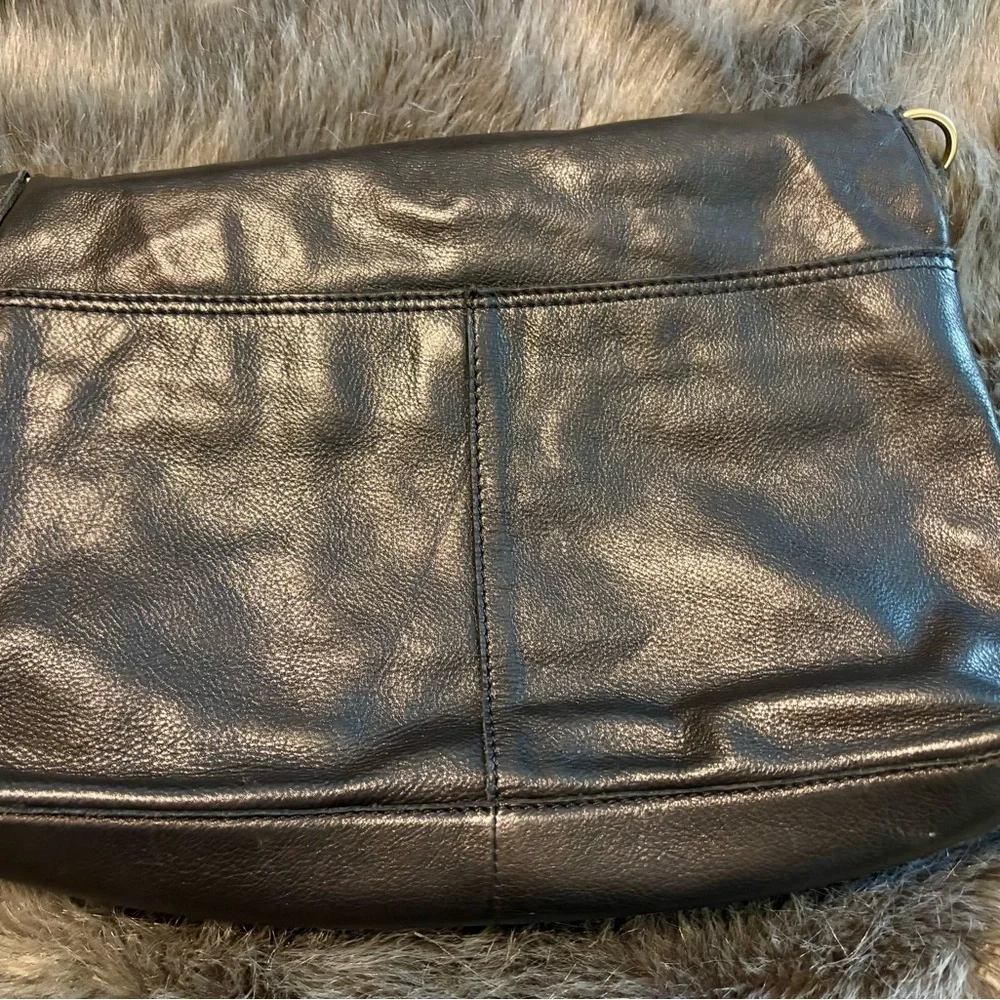 Black Leather Crossbody Bag with Gold Accents
